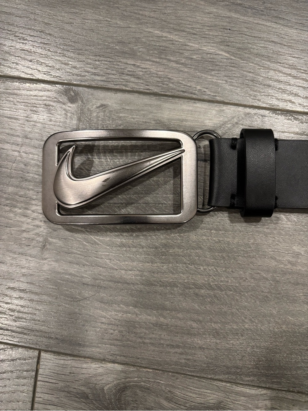 Nike Golf Men’s Black Leather Belt with Metal Swoosh Buckle